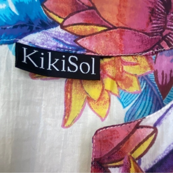 KIKISOL Tunic Top Medium Beach Coverup Cotton White Tropical Floral - Picture 4 of 9